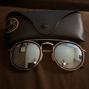 Ray Ban round double bridge sunglasses with case.